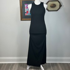 A New Day Black Ribbed Midi Dress with Ruched Sides - SIZE S Casual Summer