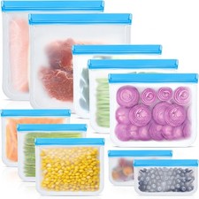 Reusable Silicone Food Storage Bags, 10 Pack 4 Size Leak proof Dishwasher Safe R