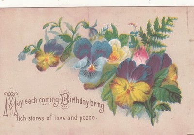 May Each Coming Birthday Bring Rich Stores of Love & Peace Vict Card c1880s