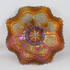 Antique Fenton Amethyst Carnival Glass Bowl Peacock & Grape Ruffled Collar Base