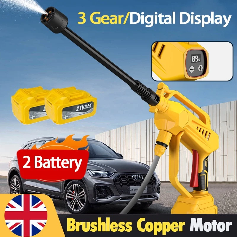 2 Battery + 4000W Cordless Car High Pressure Washer Jet Water Cleaner Gun 220Bar