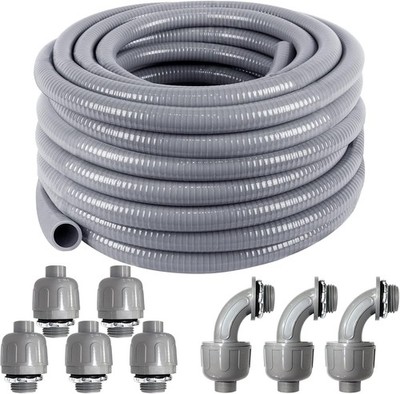 Liquid-Tight Conduit 50 ft and 8 Pieces of Connector Kit,Electrical Conduit 1...