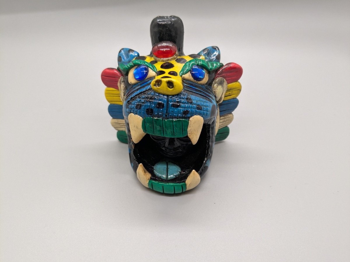 Jaguar Head Aztec Style Death Whistle Mexican Folk Art Handmade