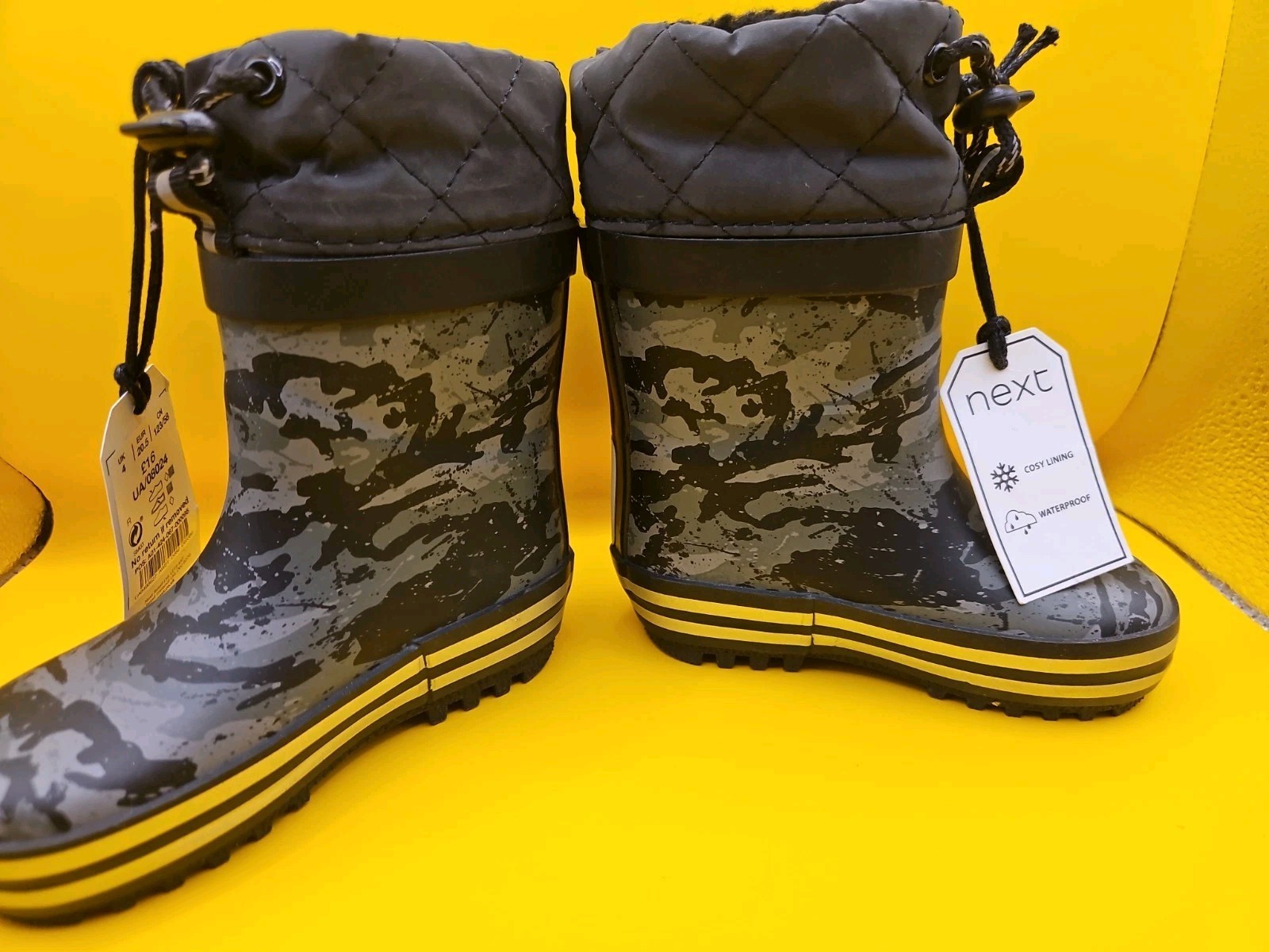 Next Camo Grey Thermal Thinsulate™ Lined Cuff Wellies Boys Kids Size 4 image 2