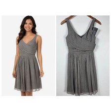 J.Crew Arabelle Silk Chiffon Dress Grey Ruched Bridesmaid Wedding Guest NEW