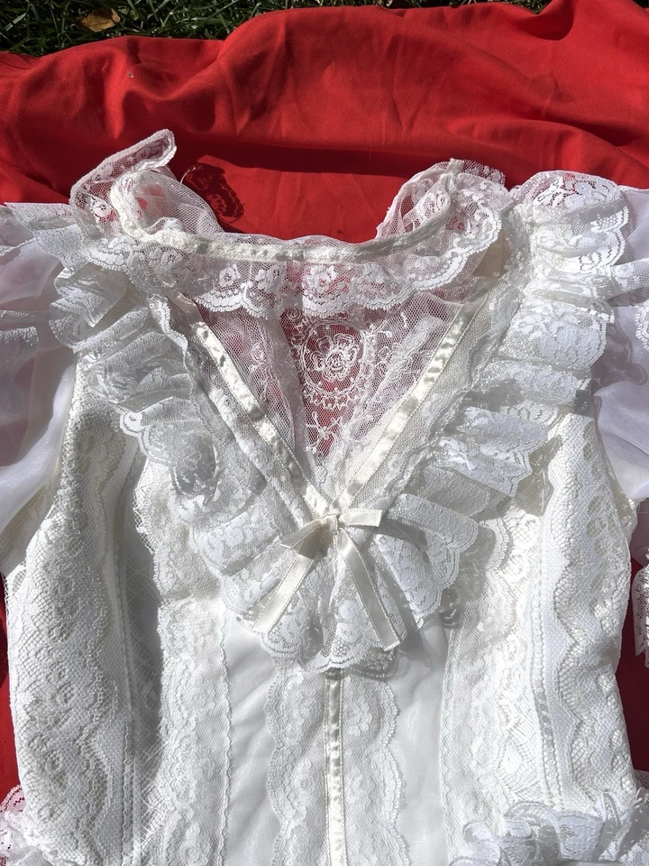 Шикарный винтажный белый кружева прикрепленный поезд свадебное платье JC пенни размер 8 - Изображение 4 из 4