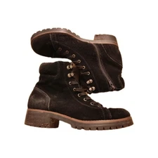 Size-8M Crown Vintage Boots Womens Otter Ankle Black Suede Leather Lace Up