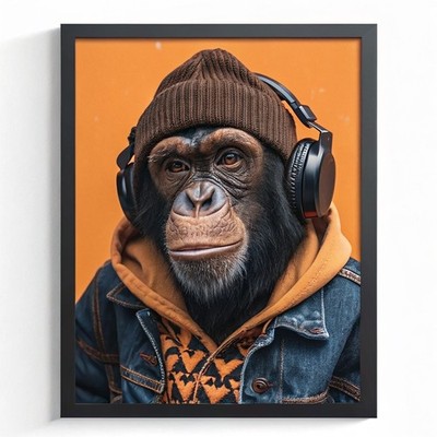 Hipster Monkey Wall Art Funny Chimp Print Monkey Dressed As Human Novelty Art (2