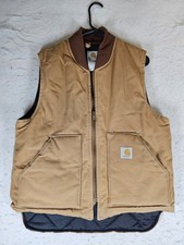 Vintage Carhartt Tan Duck Canvas Workwear Vest V01 Distressed Quilt Lined Mens L