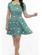 Unique Vintage 1950s Style Green Gnome Mushroom Fit and Flare Dress Size M/6-8