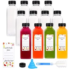 12 Pack Plastic Juice Bottles Empty Bottles with Caps Reusable Juice Containe...