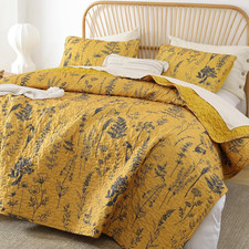 King Size Ginger Quilt Bed Spread Boho Quilt Set 3 Pieces Lightweight Comforter