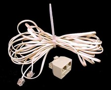 Telephone Extension Cord 25' Phone Line Cable Wire Rj11 Plug Dual Coupler Ivory