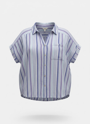 Terra & Sky  1X Short Sleeve Utility Striped Camp Shirt