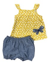Carters Infant Girl Yellow Polka Dot Butterfly Tank Top and Shorts Set 18 Months