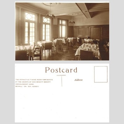Alte Postkarte - Herzen aus Eiche Rekonvaleszenzhaus Esszimmer Bexhill UNBESPIELT