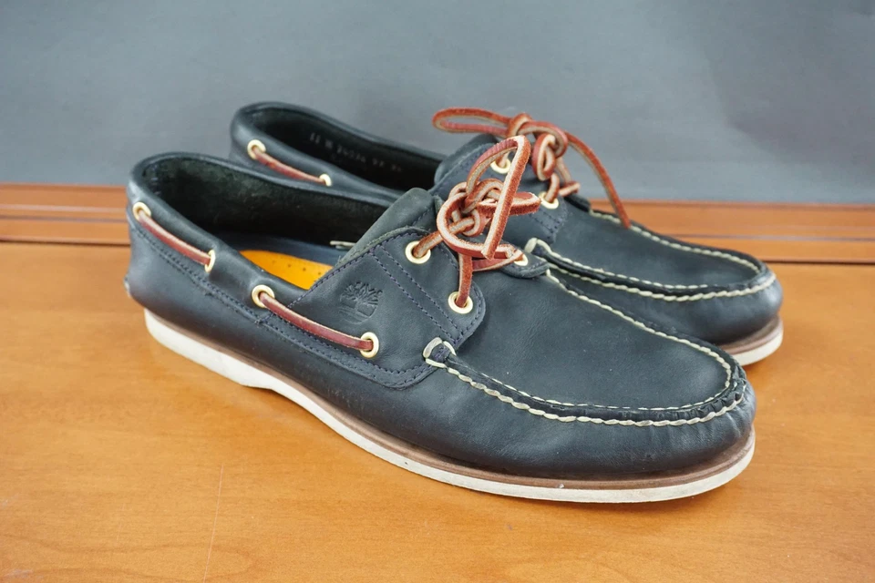 Timberland Boat Shoes Mens Size 11 Black Classic 2-Eye Leather Moc Toe Loafer - Image 3 of 4