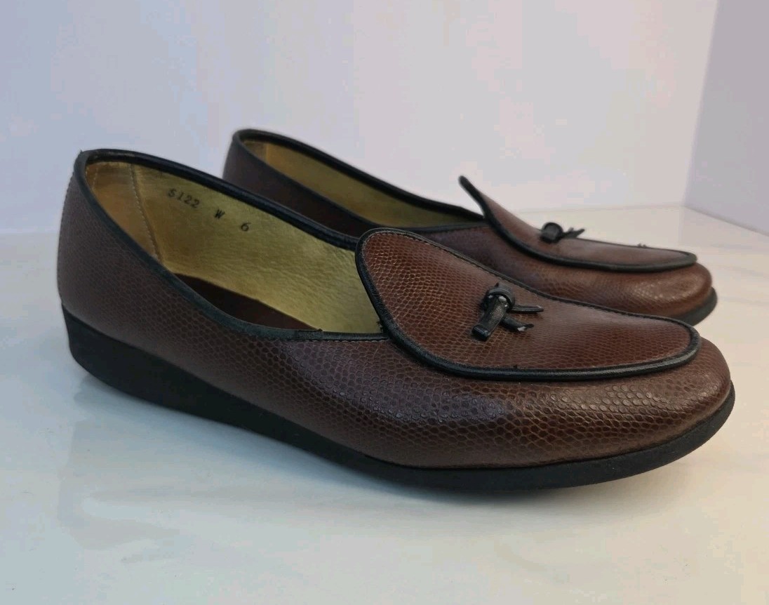 Belgian Shoes Midinette Dark Brown Lizard Calf Leather Loafer With