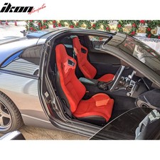 Universal Pair Reclinable Racing Seat Dual Slider Red Suedecarbon Leather