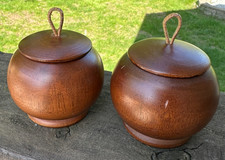 Vintage MCM Beautiful Hand Turned Two Wooden Round Bowl With Lid Hand