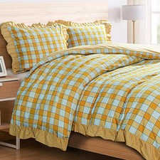 3 Pieces Washed Cotton Ruffled Duvet Cover Set Ultra Soft Comforter Cover