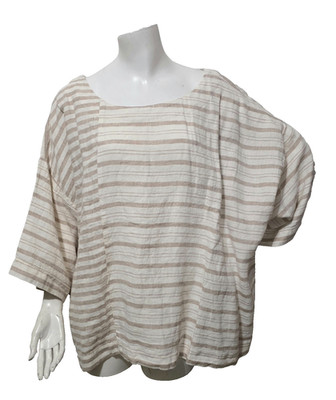 Pure Jill XL Shirt Top XL Pullover Linen Beige White Stripes Drop Shoulders Boxy