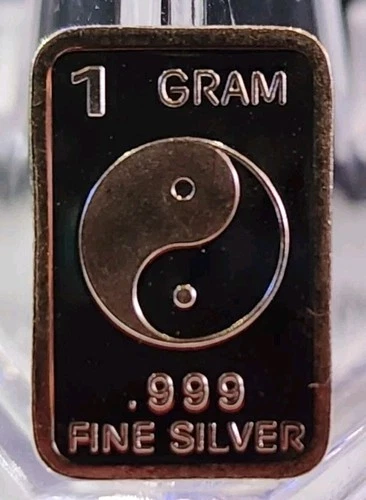 1 Gram .999 Fine Silver Art Bar Ingot. Ying & Yang. Fun & Unique Way To Invest.