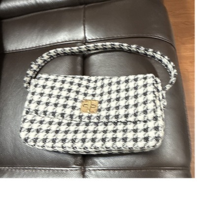 Francesca Houndstooth Top Handle Handbag Gold Turn Lock Inner Pockets