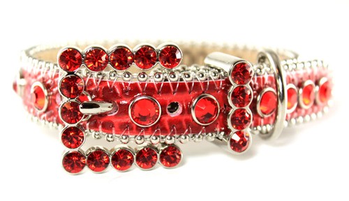 BB Simon Red Leather Dog Collar Large