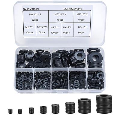 500 Stück schwarze Nylondichtung, Kunststoff Flach O-Ring Dichtung, Runddichtung Dichtung -