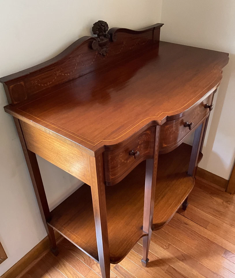 Antiguo servidor eduardiano americano con incrustaciones Foto 2 de 4