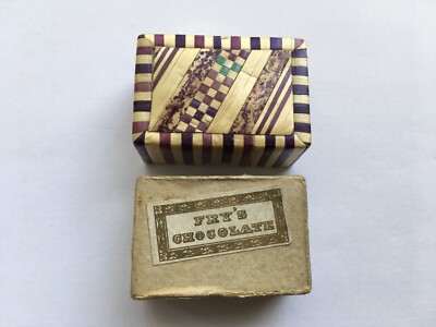 SELTEN UM 1890er-1910 VINTAGE FRY S CHOCOLATE KLEINE STROH GEWEBTE PRALINENSCHACHTEL
