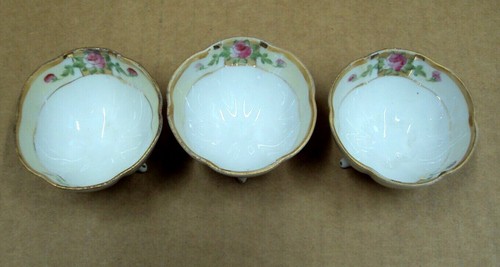 Vtg Lot/3 Hand Painted NIPPON Salt Dip Set ~ 3 Footed Bowl / Pattern: Floral - Picture 3 of 10