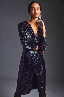 twist front sequin dress Anthropologie Twist-Front Sequin Dress V-Neck Size 0 NWT Cocktail Disco