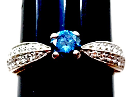 18K Gold Blue Diamond Ring .5 Carat - Size 7.5 - White Gold 18kt 750 Lab created - Picture 8 of 10