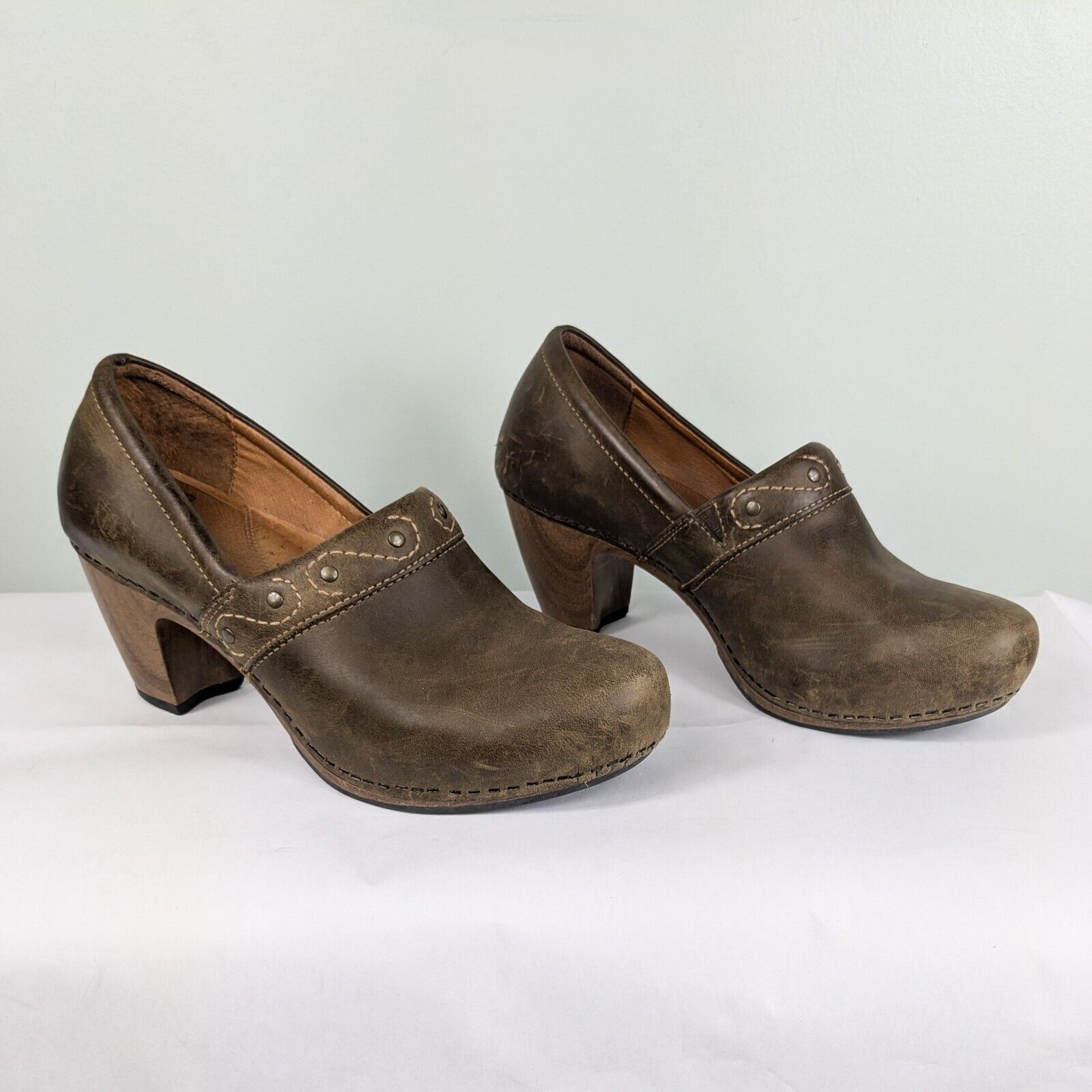 Dansko Clogs Heels Shoes Boho Lagenlook Retro Casual Leather Comfort Brown 40-image