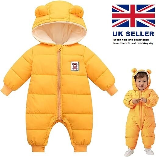 Baby Snowsuit Romper Cute Bear Winter Hooded Jumpsuit with Zip