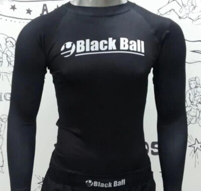 BLACKBALL MMA Rash Guard BJJ Black  Long Sleeve Grappling Gym Fight Wear