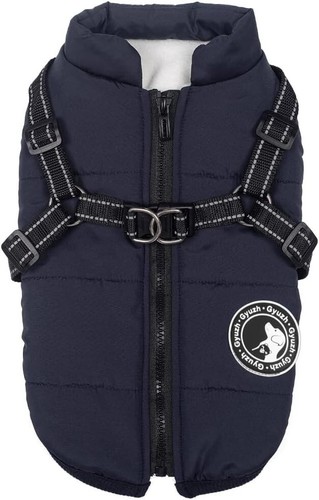 NEW GYUZH DOG COAT JACKET Medium Fleece Waterproof With Reflective Harness Black - 第 1/6 張圖片