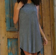 ANGIE Dress Womens Small Bleach Spotted Black Gray Micro Striped Sleeveless Mini