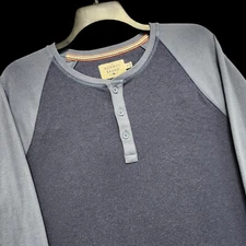 The Normal Brand Puremeso Henley Shirt Mens XL Blue Raglan Long Sleeve Stretch
