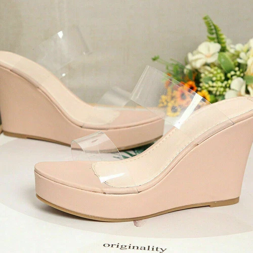 Sandalias de mujer transparentes tacón de cuña plataforma zapatos de salón sandalias sexy - Imagen 13 de 15