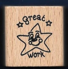 GREAT WORK HAPPY STAR Teacher Award Anita's 2002 NEW Wood Mount RUBBER STAMP