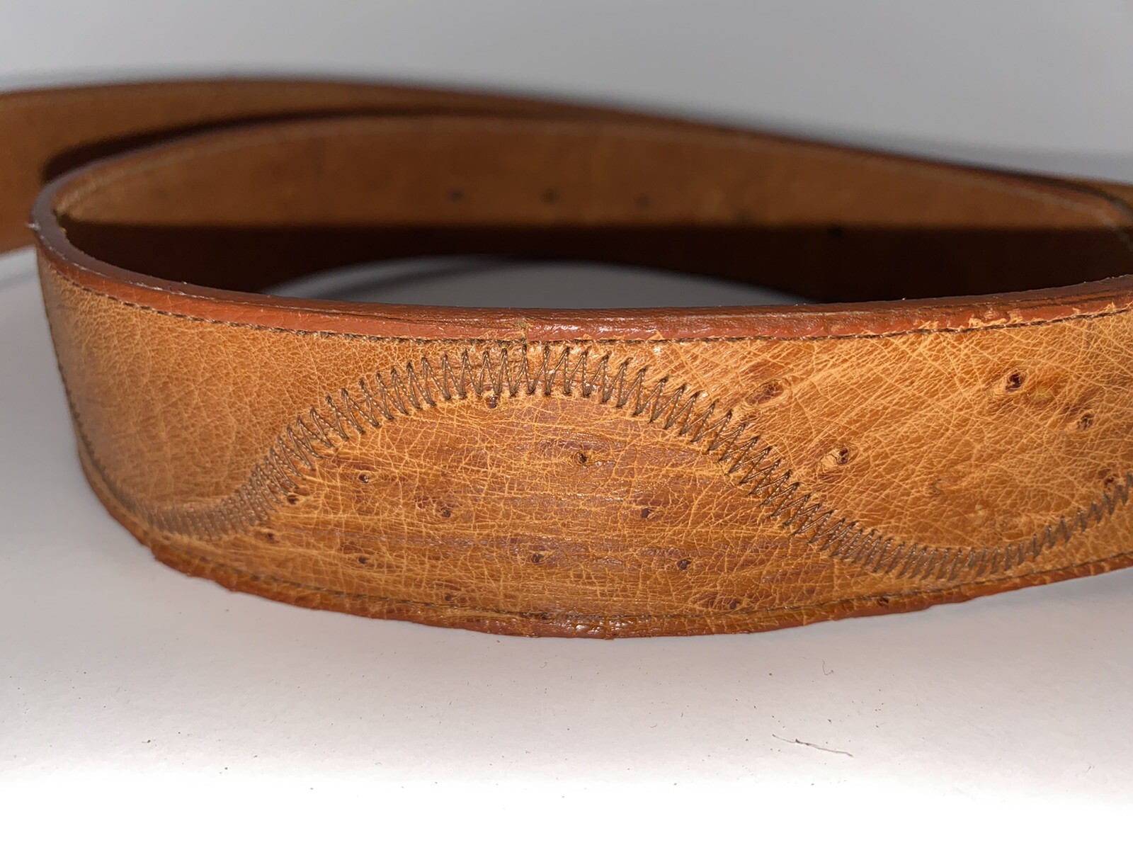 Ostrich Women's Wave Pattern Stitched Detail Western Belt (No buckle