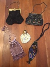Lot of 5/Antique Victorian-1920s Flapper Beaded Bags Bag Drawstring Accordion