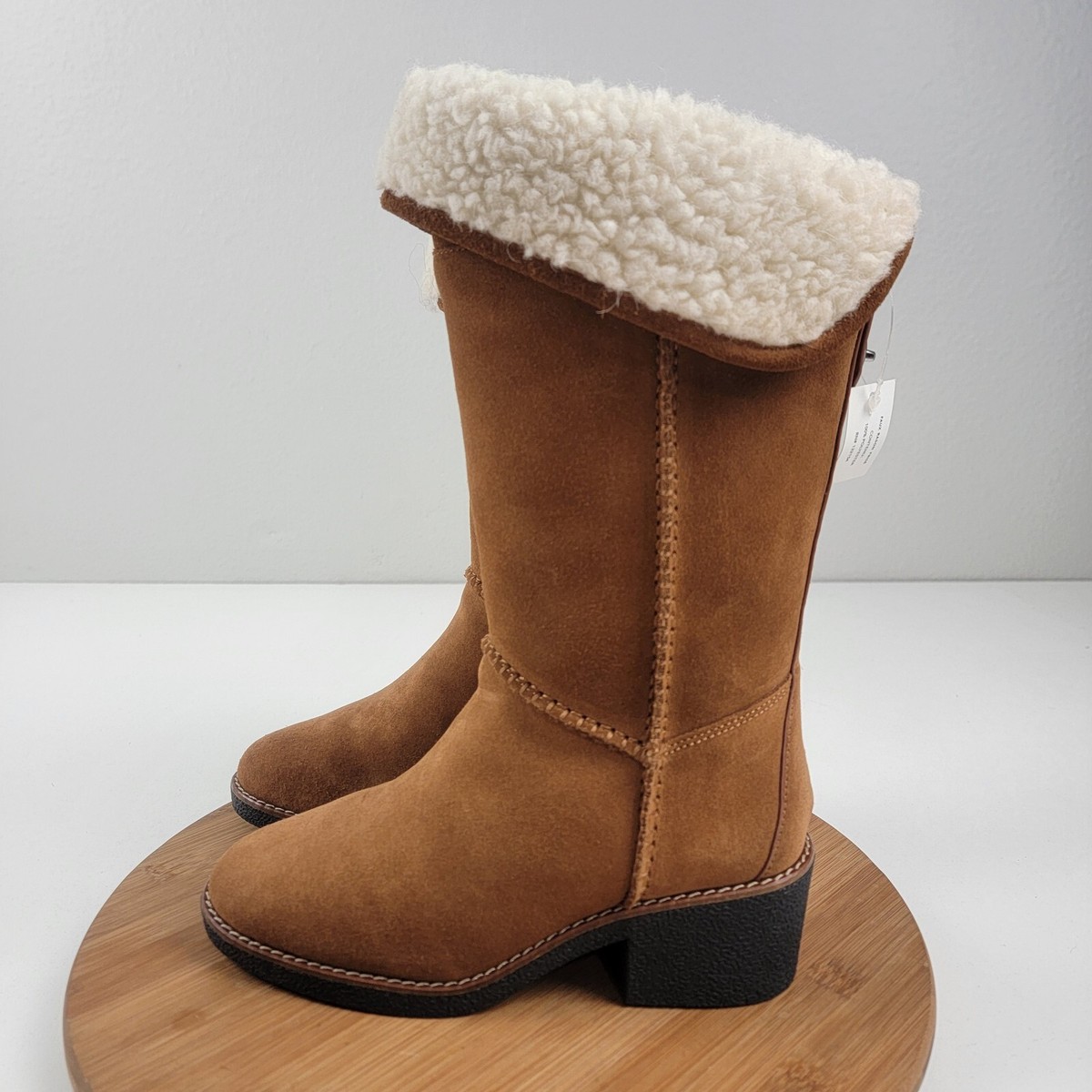Coach Women's Turnlock Shearling Saddle Brown ~Suede Leather Boot Size  B NWD