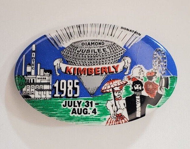 Vintage 1983 Kimberly Wisconsin Diamond Jubilee Oval Donation Pinback Button