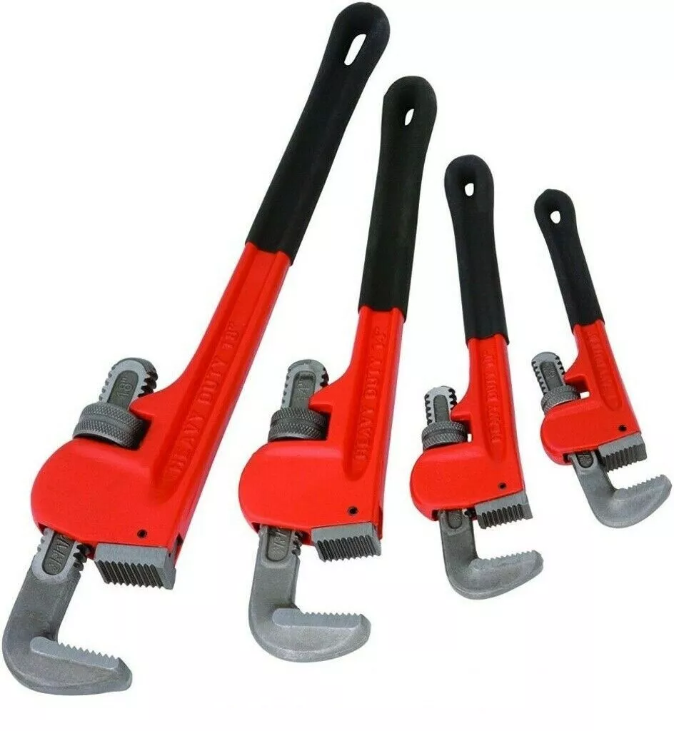 4pc Pipe Wrench Set Monkey Heat Treated Adjustable Heavy Duty 8 10 12  14 NEW