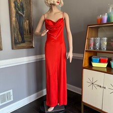 Vintage 1970s Slinky Draped Orange Fredericks of Hollywood Evening Dress S