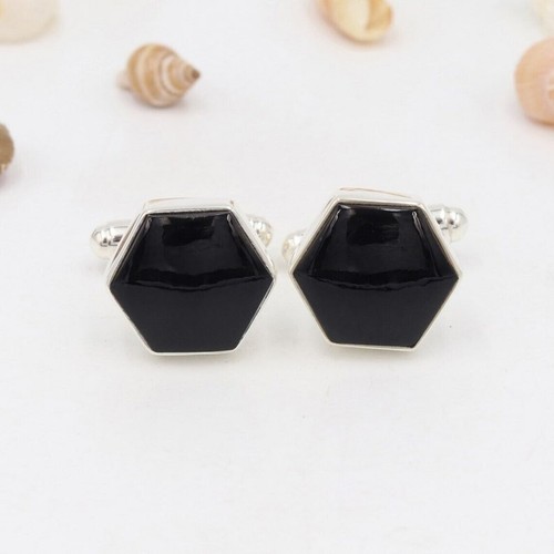 Ónice Negro Piedra Preciosa 925 Plata de Ley Esmoquin Tachuelas Gemelos - Imagen 6 de 9